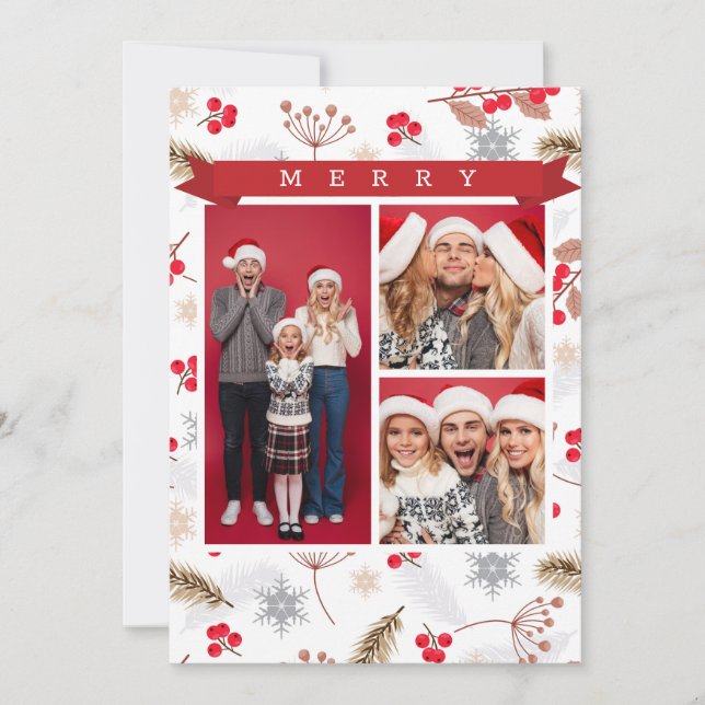 Feliz Navidad Invierno moderno Fir Holly 3 Foto (Anverso)