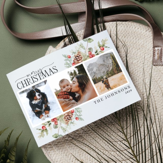 Feliz Navidad Invierno Pine Berry Foto Botánica (Be sure to send your loved ones a special Christmas post card this year.)