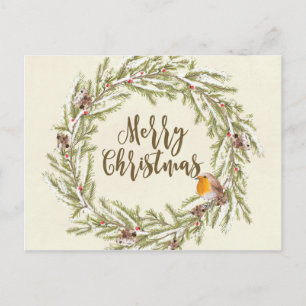 feliz navidad invierno robin postal