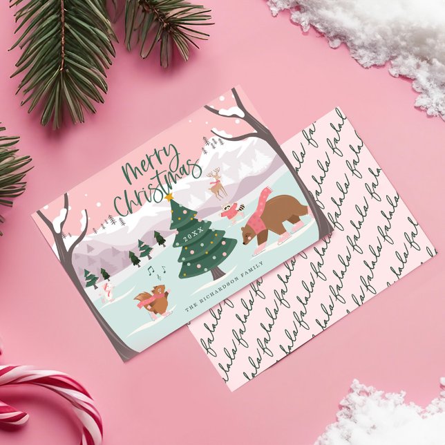Feliz Navidad Invierno Wonderland Animales Woodlan (Merry Christmas Winter Wonderland Woodland Animals Holiday Card)