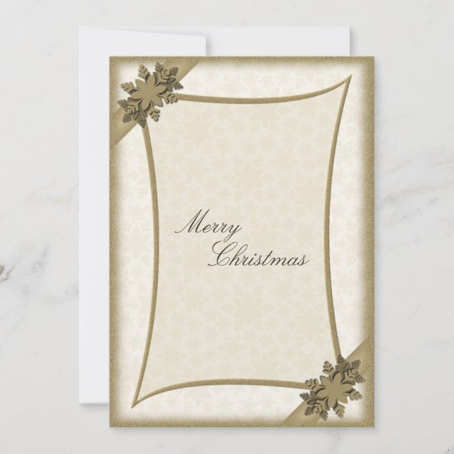Feliz Navidad Invitación Oro y Copos de Nieve Blan (Anverso)