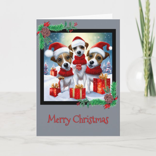 Feliz Navidad Jack Russell Terrier Tarjeta de Salu (Anverso)