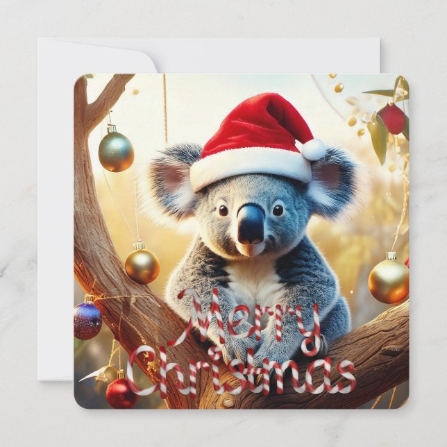 Feliz Navidad Koala Santa hat Gumtree Baubles (Anverso)