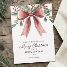 Feliz Navidad Lazo Elegante Acuarela Rojo