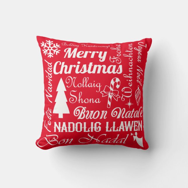 Feliz Navidad Lenguas Rojas y Almohada Verde (Anverso)