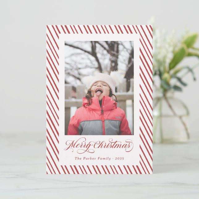 Feliz Navidad Letra Roja Caligrafía Rayas (Anverso de pie)
