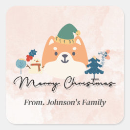 Feliz Navidad lindas etiquetas de regalo de perro 