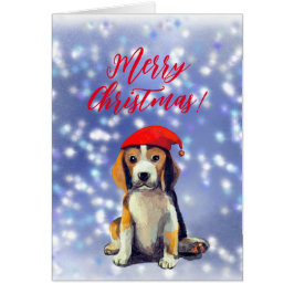 Feliz navidad lindo beagl tarjeta de cachorro