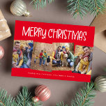 Feliz Navidad lindo diversión cuatro fotos rojo<br><div class="desc">Feliz Navidad! Este lindo y festivo diseño de tarjetas de cuatro Navidades de fotos es la manera perfecta de enviar alegría este año. Con su tipo lúdico, esta tarjeta fotográfica de vacaciones es perfecta para familias, pero también funciona bien para tarjetas de vacaciones de pareja, tarjetas de vacaciones mascotas y...</div>