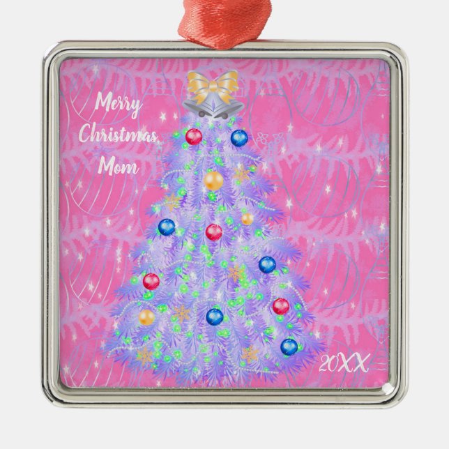 Feliz Navidad Mamá con adorno Metalizado de árbol (Frente)