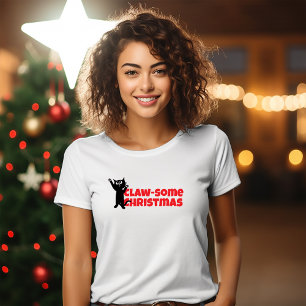 Feliz Navidad Mamás Felinas divertida camiseta roj