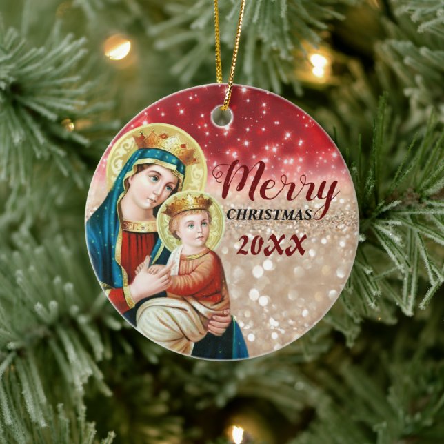 Feliz Navidad| María virgen| Ornamento cerámico (Árbol)