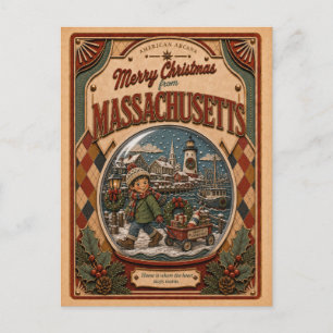Feliz Navidad Massachusetts Globo de Nieve Antiguo
