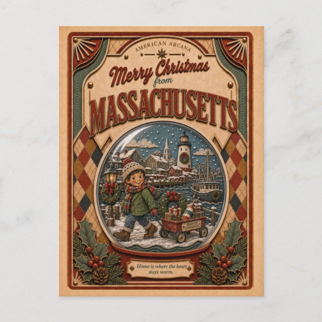 Feliz Navidad Massachusetts Globo de Nieve Antiguo (Anverso)