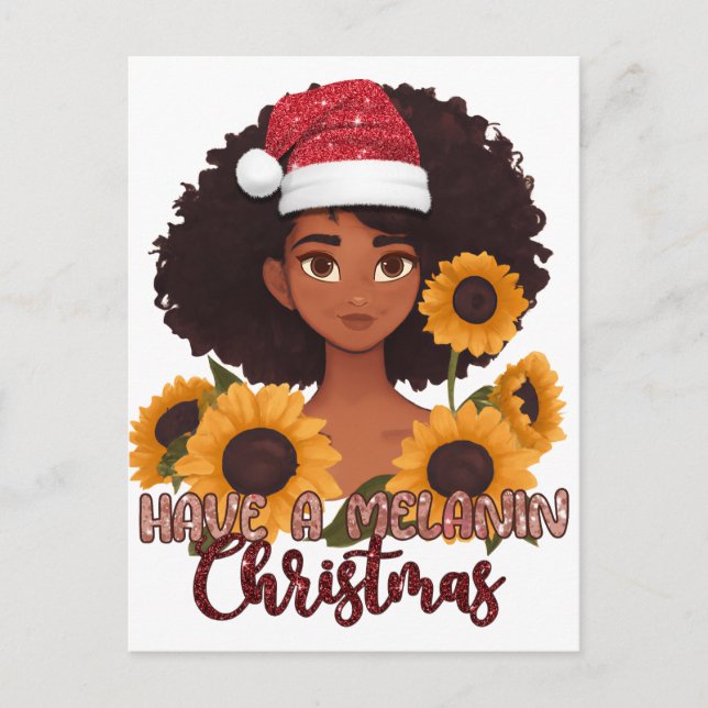 Feliz Navidad Melanina negra mujer navideña árbol  (Anverso)