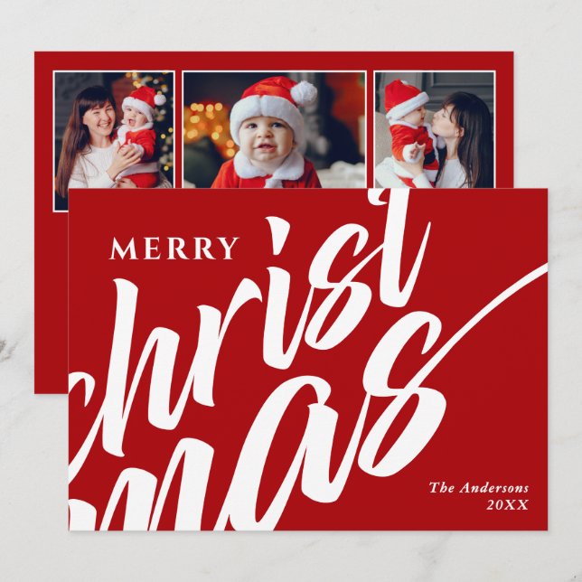 Feliz Navidad Mensaje Personalizado Moderno de 3 F (Anverso / Reverso)