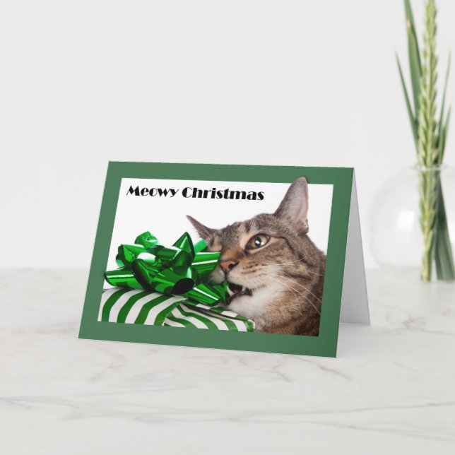 Feliz Navidad Meowy (Merry) Gato Con Regalo (Anverso)