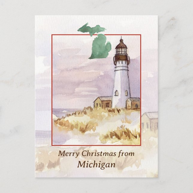 Feliz Navidad Michigan Lighthouse Nieve de inviern (Anverso)