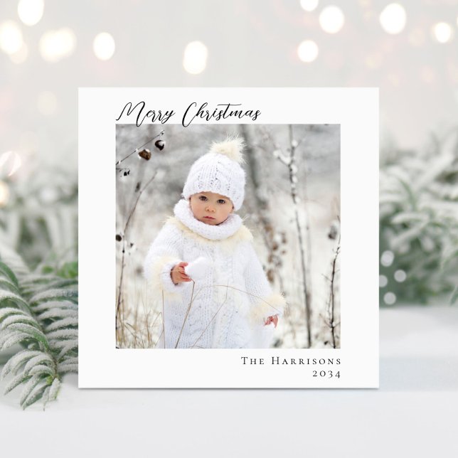 Feliz Navidad Minimal moderna foto (Share the love and warmth of the season with your personalized photo Christmas card)