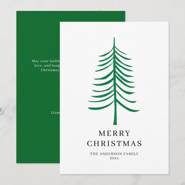 Feliz Navidad Minimalista árbol verde moderno (Anverso / Reverso)