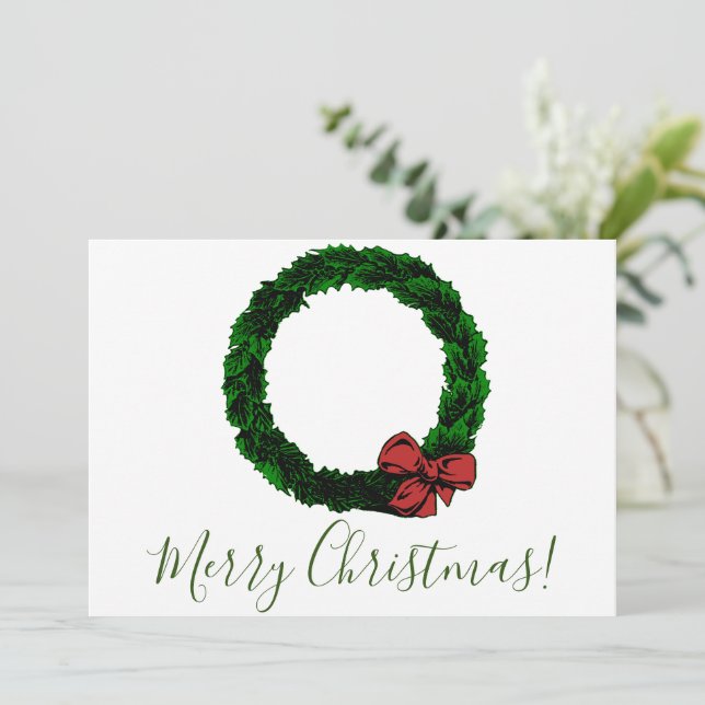 Feliz Navidad Minimalista Vino Wreath y Bow Rojo (Anverso de pie)