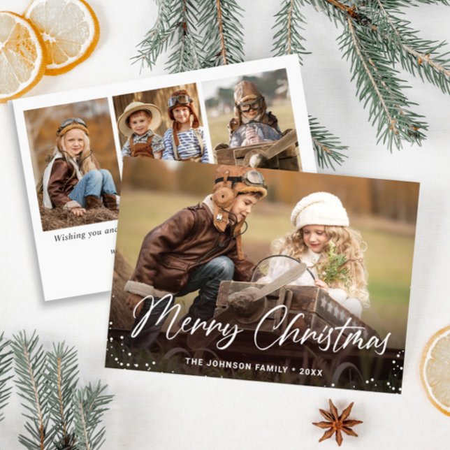 Feliz Navidad Moderna 4 Saludo FOTOGRÁFICO (Customizable Christmas holiday greeting photo card.)