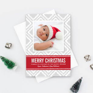 Feliz Navidad moderna foto de Ikat rojo y gris
