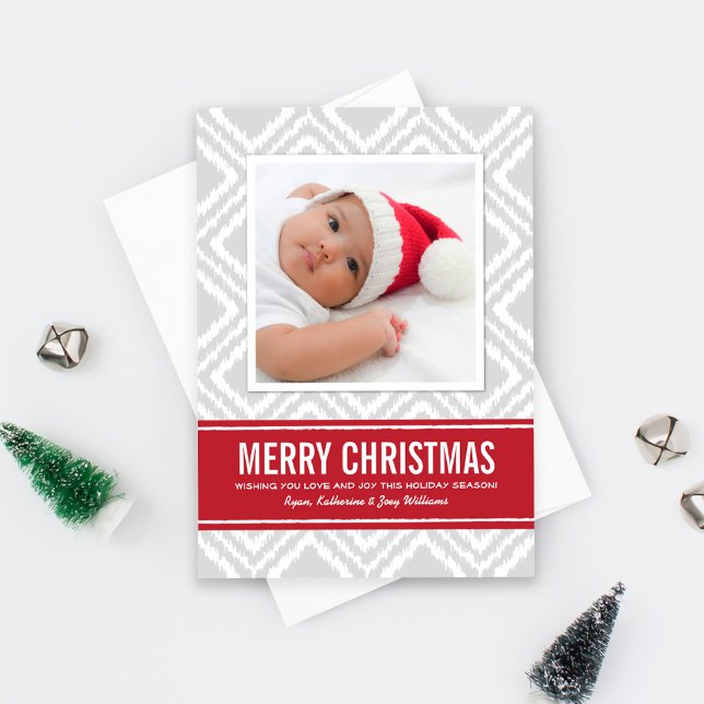 Feliz Navidad moderna foto de Ikat rojo y gris (Subido por el creador)