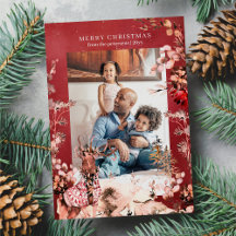 Feliz Navidad moderna foto floral y reno