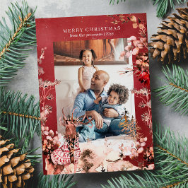 Feliz Navidad moderna foto floral y reno