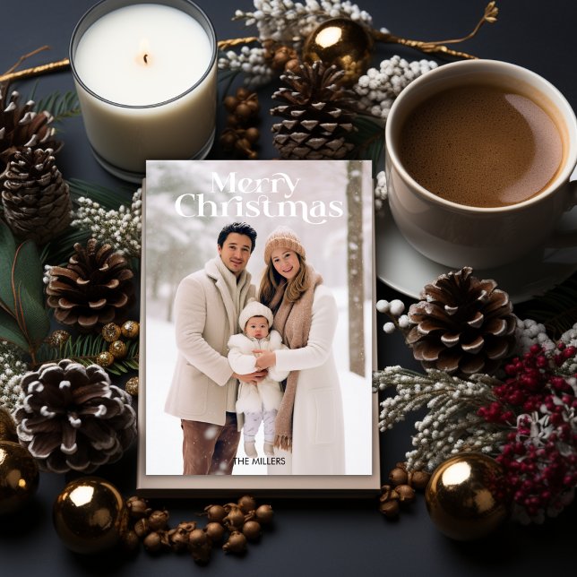 Feliz Navidad Moderna Mínima 1 Foto Beige (Modern Merry Christmas Minimal 1 Photo Beige Holiday Card)