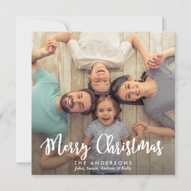 Feliz Navidad moderna | Tarjeta fotográfica famili (Anverso)