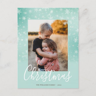 Feliz Navidad Moderna y Snowy Winter Green Photo