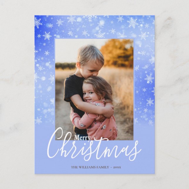 Feliz Navidad Moderna y Snowy Winter Purple Photo (Anverso)