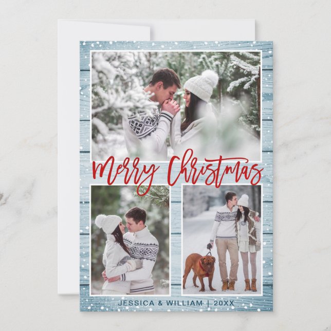 Feliz Navidad Moderno 3 Fotos Saludo (Anverso)