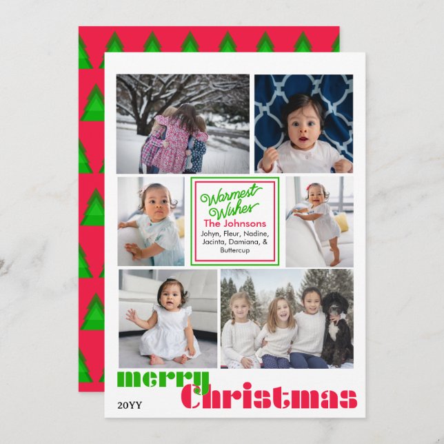 Feliz Navidad moderno 6 foto Rojo y Verde (Anverso / Reverso)