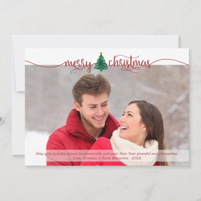 Feliz Navidad moderno  Árbol de acuarela con guión (Anverso)