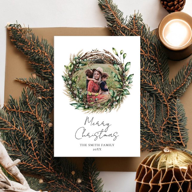 Feliz Navidad Moderno Boho Rustic Wreath Photo (Subido por el creador)