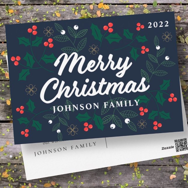 Feliz Navidad Moderno Foliage Red Holly Berries (Subido por el creador)