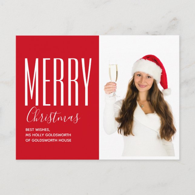 Feliz Navidad Moderno Rojo Foto Personalizada (Anverso)