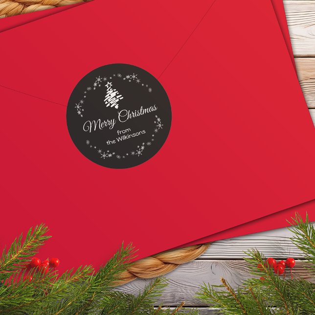 Feliz Navidad Moderno Sello para sobres de Navidad (Merry Christmas Modern Black Holiday Envelope Seal)