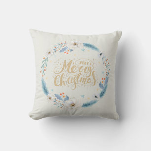Feliz Navidad Monogramado Cojín decorativo Wreath