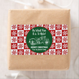 Feliz Navidad Motocicleta Etiqueta Regalo Snowflak