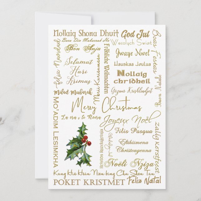 Feliz Navidad Muchos idiomas Tipografía de oro (Anverso)