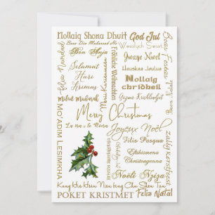 Feliz Navidad Muchos idiomas Tipografía de oro