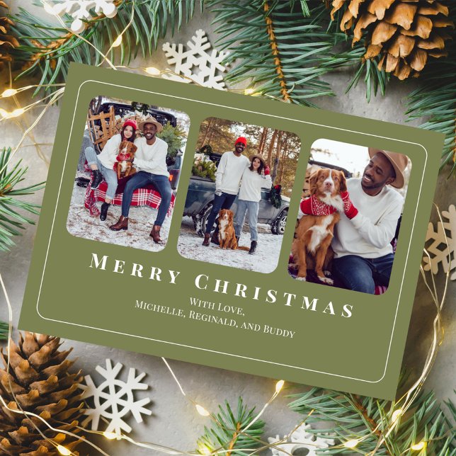 Feliz Navidad Multi Foto Botánica Holly (Celebrate the Holidays in style with watercolor greenery and bold solid dark green. )