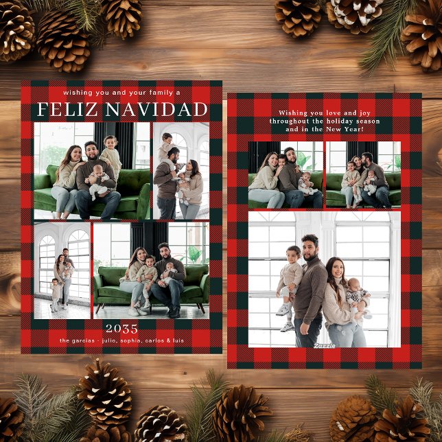 Feliz Navidad Multi Foto Cuadro Escocés Rojo Búfal (Subido por el creador)
