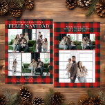 Feliz Navidad Multi Foto Plaid Búfalo Rojo<br><div class="desc">Celebra la temporada con esta moderna y elegante tarjeta de vacaciones con texto blanco sobre plaid búfalo rojo y negro con 7 fotos. Es perfecta para enviar a todos tus familiares y amigos para desearles una Feliz Navidad. A todos les encantará tener nuevas fotos de tu familia. Para personalizar esta...</div>