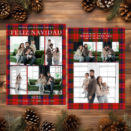 Feliz Navidad Multi Photo Red Plaid Holiday Card