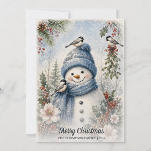 Feliz Navidad Muñeco de Nieve Carboneros Acuarela